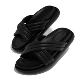 Women's Slippers Silk Soft Platform Ladies Slides Shoes 2022 Summer Fashion Thick Bottom Female Slipper Woman Flip-flops (Color: BK, Shoe Size: 10)