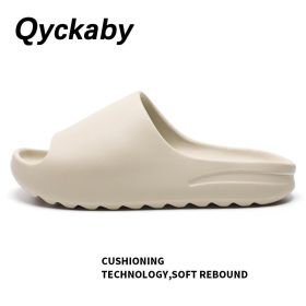 Men Women Summer Beach Slippers Luxury Brand Fashion Outdoor Indoor Eva Soft Flip Flops Male Thick Serrated Sole Anti-slip Shoes (Color: Beige, size: 40-41(Fit foot39-40))