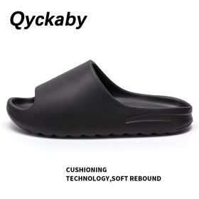 Men Women Summer Beach Slippers Luxury Brand Fashion Outdoor Indoor Eva Soft Flip Flops Male Thick Serrated Sole Anti-slip Shoes (Color: Black, size: 40-41(Fit foot39-40))