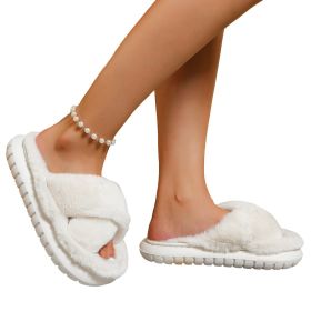 Women's Fuzzy Slippers Plush Fluffy Furry Home Shoes (Color: White, size: 40-41)
