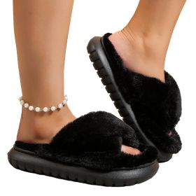 Women's Fuzzy Slippers Plush Fluffy Furry Home Shoes (Color: Black, size: 36-37)