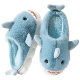 Shark Slippers for Boys and Girls Cute Plush Warm Slippers for Women and Men (Color: Light-Blue, size: 26-27)