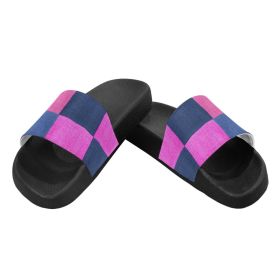 Flip-Flop Sandals, Pink & Blue Square Style Womens Slides (size: US9)