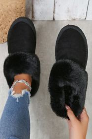 Black Plush Suede Patchwork Thick Sole Slippers (Color: Black, size: 40)
