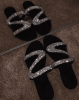 Sexy Women Summer Flat Slippers Rhinestone Shoe Open Toe Roman Beach Sandal ladies Flip Flops Black Non-slip Slides size 35-43